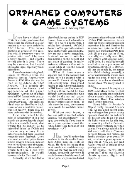 Orphaned Computers & Game System, Volume II, Issue #8 (February 1999)
