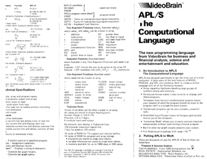 APL/S: The Computational Language - Tri-Fold Manual